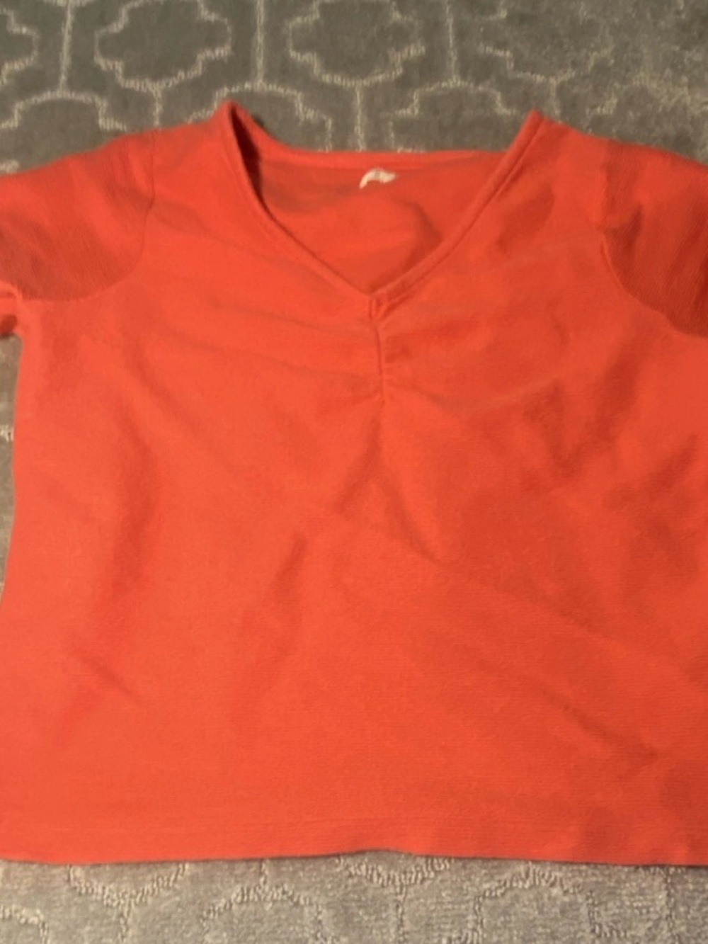 Orange Ribbed Crop Top Fitted Stretch V Neck Minimalist Casual Summer Basic L - Picture 2 of 6